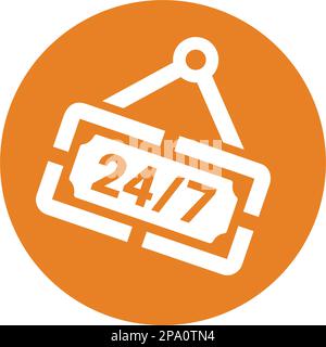 24/7 open sign, 24 hours and 7 days service. Perfect for use in designing and developing websites, printed files and presentations, stock images, Prom Stock Vector