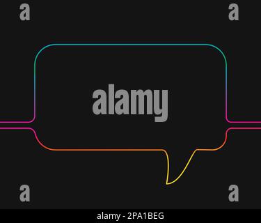 One line drawing of rectangular speech bubble, Rainbow colors on black background vector minimalistic linear illustration made of continuous line Stock Vector