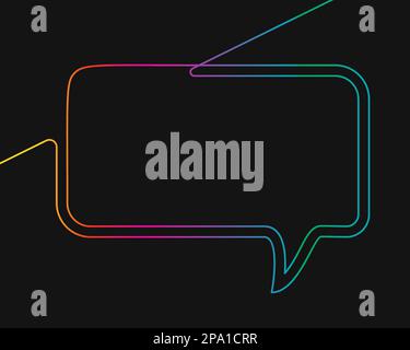 One line drawing of rectangular speech bubble, Rainbow colors on black background vector minimalistic linear illustration made of continuous line Stock Vector