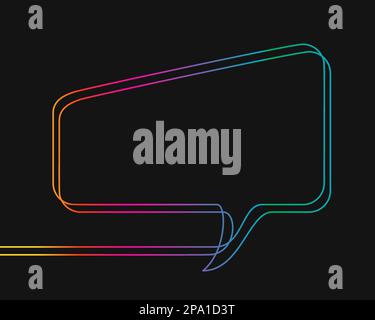 One line drawing of rectangular speech bubble, Rainbow colors on black background vector minimalistic linear illustration made of continuous line Stock Vector