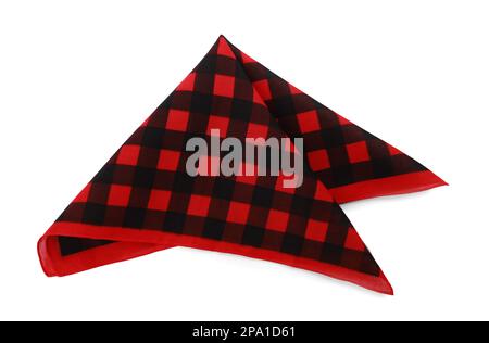 Folded red bandana with check pattern isolated on white, top view Stock Photo