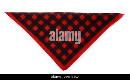 Folded red bandana with check pattern isolated on white, top view Stock Photo