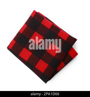 Folded red bandana with check pattern isolated on white, top view Stock Photo
