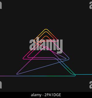 One line drawing of christmas tree, Rainbow colors on black background vector minimalistic linear illustration made of continuous line Stock Vector