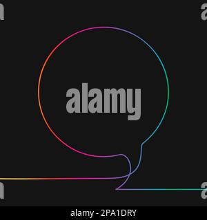 One line drawing of round speech bubble, Rainbow colors on black background vector minimalistic linear illustration made of continuous line Stock Vector