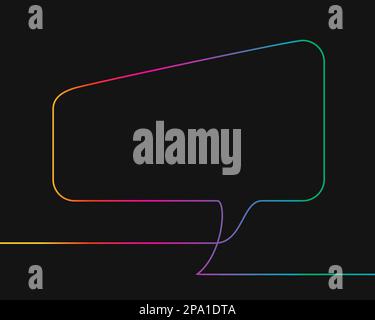 One line drawing of rectangular speech bubble, Rainbow colors on black background vector minimalistic linear illustration made of continuous line Stock Vector