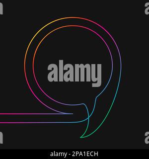 One line drawing of round speech bubble, Rainbow colors on black background vector minimalistic linear illustration made of continuous line Stock Vector