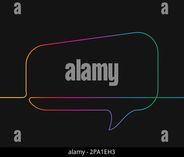 One line drawing of rectangular speech bubble, Rainbow colors on black background vector minimalistic linear illustration made of continuous line Stock Vector