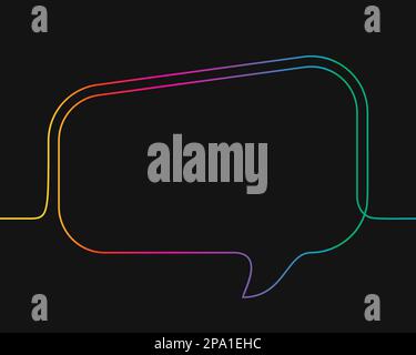 One line drawing of rectangular speech bubble, Rainbow colors on black background vector minimalistic linear illustration made of continuous line Stock Vector