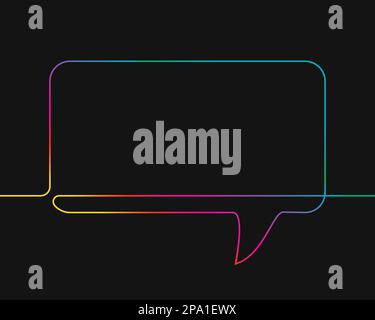 One line drawing of rectangular speech bubble, Rainbow colors on black background vector minimalistic linear illustration made of continuous line Stock Vector