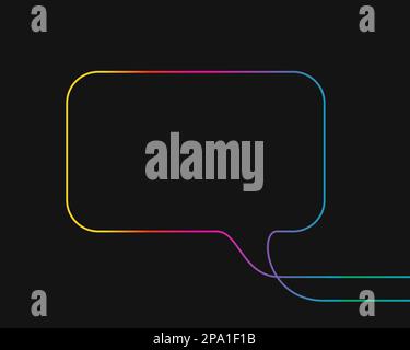 One line drawing of rectangular speech bubble, Rainbow colors on black background vector minimalistic linear illustration made of continuous line Stock Vector