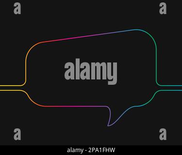 One line drawing of rectangular speech bubble, Rainbow colors on black background vector minimalistic linear illustration made of continuous line Stock Vector