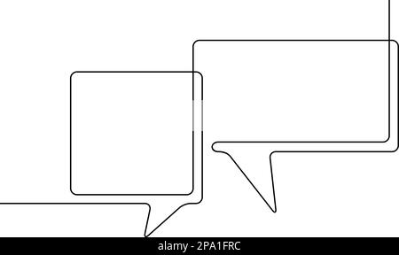 One line drawing of two speech bubbles, Black and white vector minimalistic linear illustration made of continuous line with round corners Stock Vector