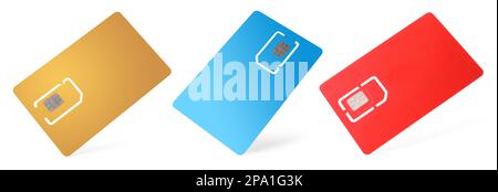 Set with different SIM cards on white background. Banner design Stock Photo