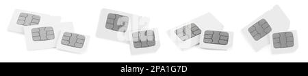 Set with SIM cards on white background. Banner design Stock Photo