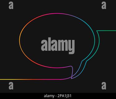 One line drawing of round speech bubble, Rainbow colors on black background vector minimalistic linear illustration made of continuous line Stock Vector