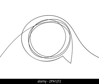 Continuous line drawing of round speech bubble, Black and white vector minimalistic linear illustration made of one line Stock Vector