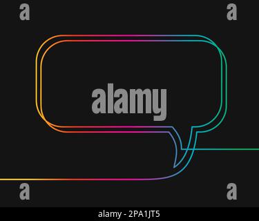 One line drawing of rectangular speech bubble, Rainbow colors on black background vector minimalistic linear illustration made of continuous line Stock Vector