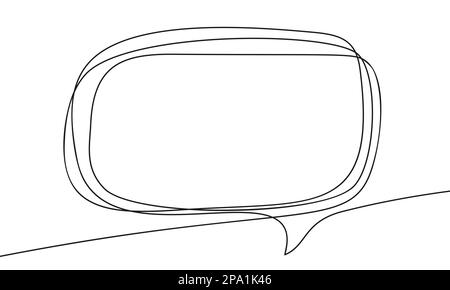 Rectangular speech bubble continuous one line drawing, Black and white graphics vector minimalist linear illustration made of single line Stock Vector