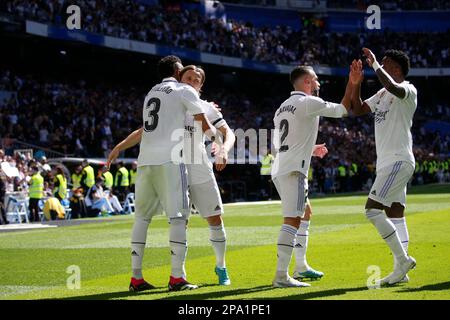 Madrid, Spain. 11th Mar, 2023. Eder Militao of Real Madrid CF during the La Liga match between Real Madrid and RCD Espanyol played at Santiago Bernabeu Stadium on March 11, 2023 in Madrid, Spain. (Photo by Cesar Cebolla / PRESSIN) Credit: PRESSINPHOTO SPORTS AGENCY/Alamy Live News Stock Photo
