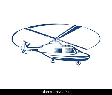 Flying Helicopter Illustration visualized with Silhouette Style Stock Vector