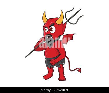 Devil Holding Trident Illustration visualized with Cartoon Style Stock Vector