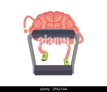 Brain Working Out on a Treadmill Illustration as Symbolization of Hard Thinking or Learning. Visualized with Detailed Illustration Stock Vector
