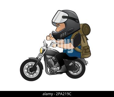 Man Riding Motorcycle with Thumbs Up Gesture Illustration. Visualized with Detailed Illustration Stock Vector