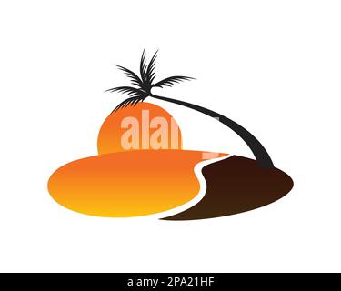 Beautiful Sunset in the Beach with Palm Tree Illustration. Visualized with Simple Illustration and Measured Gradient Stock Vector