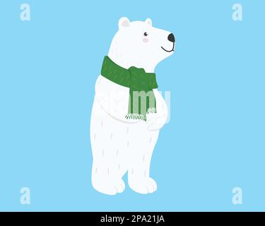 Cute Polar Bear Wearing Green Scarf Illustration visualized with Cartoon Style Stock Vector