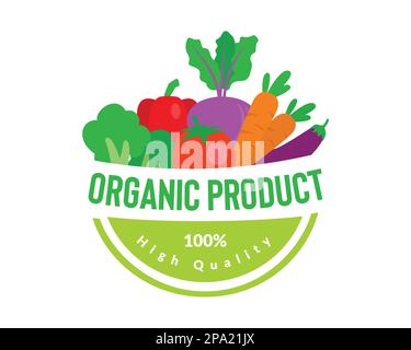 High Quality and Healthy Organic Product Tag or Sticker visualized with Simple Illustration Stock Vector