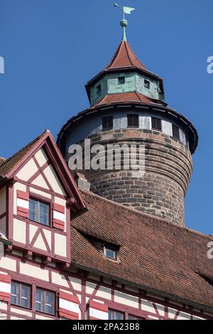 Sinwell Tower, 13th century, at the Kaiserburg, Nuremberg, Middle Franconia, Bavaria, Germany Stock Photo