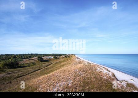 View from the Hohe Duene viewing platform, dune landscape in summer with a view of the clear Baltic Sea, core zone of the Vorpommersche Stock Photo
