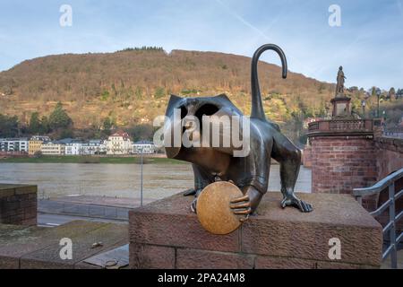 Heidelberg Bridge Monkey (Bruckenaffe) Sculpture at Old Bridge (Alte Brucke) - Heidelberg, Germany Stock Photo