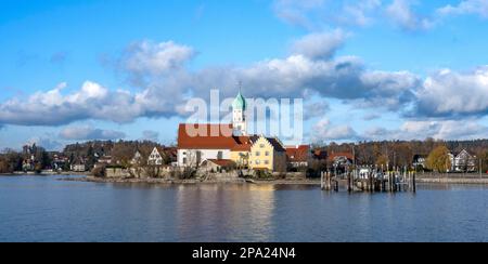 Church of St. George, moated castle, Lake Constance, Bavaria, Germany Stock Photo