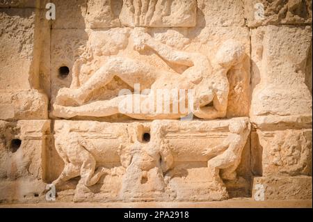 The greek fountain is located in Gallipoli, near the bridge that connects the new town to the old town. This fountain is the oldest in Italy, and is Stock Photo