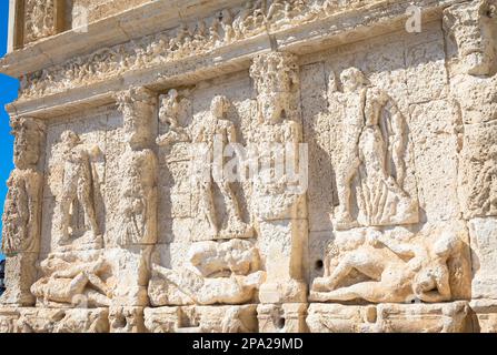 The greek fountain is located in Gallipoli, near the bridge that connects the new town to the old town. This fountain is the oldest in Italy, and is Stock Photo