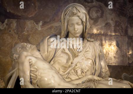 ROME, VATICAN STATE - August 28, 2018: Pieta di Michelangelo (The Pity), 1498-1499, located in St. Peter Basilica in Rome Stock Photo