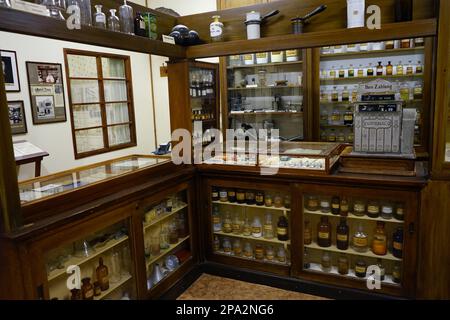 Original furnishings of the Swakopmund Eagle Pharmacy, Swakopmund Museum, Swakopmund, Republic of Namibia Stock Photo
