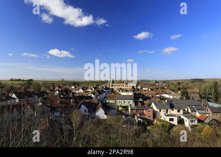 Rooftop view over St Peter and St Pauls church, Clare village, Suffolk  county, England, UK Stock Photo