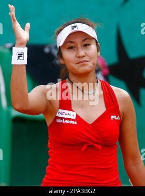 Japan's Akiko Morigami reacts as she plays Czech Republic's Petra Kvitova during their first round match of the French Open tennis tournament, Wednesday May 28, 2008 at the Roland Garros stadium in Paris. Kvitova won 6-4, 6-3. (AP Photo/David Vincent)