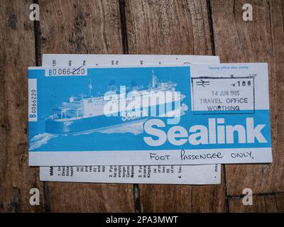 SEALINK FERRY - FOOT PASSENGER TICKET - ENGLISH VINTAGE - FERRY TRANSPORT - PAPER TICKET © F.BEAUMONT Stock Photo