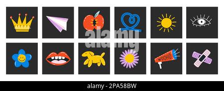 Abstract shapes, funny comic cute characters. Stock Vector