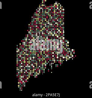 Maine Map Silhouette Pixelated generative pattern illustration Stock Vector