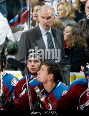 Colorado Avalanche head coach Joel Quenneville (R) wears his old Colorado  Rockies hockey jersey during press conference unveiling the NHL's and  Colorado Avalanche's newly designed Reebok Rbk EDGE uniforms at the Pepsi