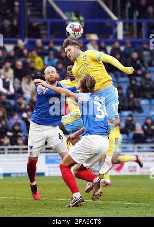 Sheffield Wednesday's Josh Windass heads at goal during the Sky Bet League One match at Fratton Park, Portsmouth. Picture date: Saturday March 11, 2023. Stock Photo