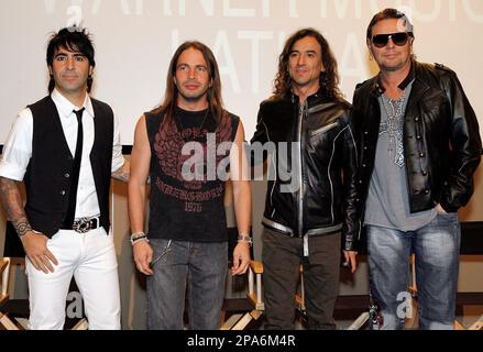 Aug 21, 2006; Beverly Hills, CA, USA; The Mexican rock band 'Mana', from  left, JUAN DIEGO CALLEROS, ALEX GONZALEZ, FHER and SERGIO VALLIN, during a  press event for the release of their