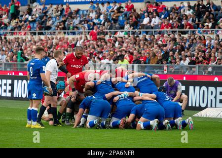 Rome, Italy 11th Mar, 2023. Scrum during Six Nations rugby match between Italy and Wales at Olympic Stadium in Rome. Photo Credit: Fabio Pagani/Alamy Live News Stock Photo