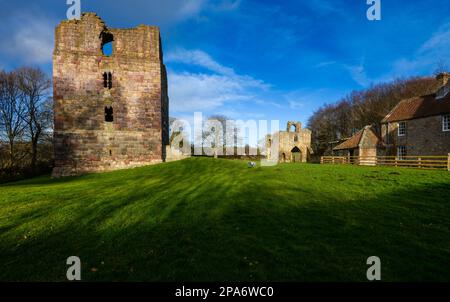 The ruins of Etal Castle in the northern most reaches of England close to the Scottish Border, on the bank of the River Till, Northumberland, England Stock Photo