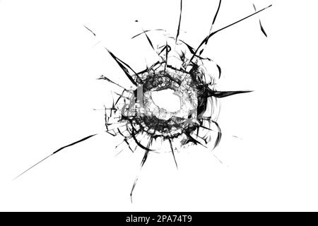 A broken hole in the glass. png Stock Photo